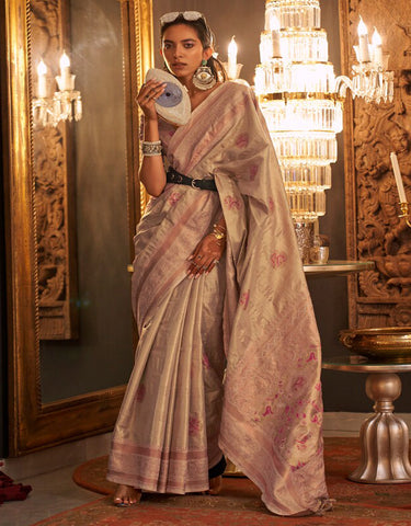 Baby Pink Dual Tone Banarasi Silk Saree