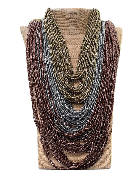 Brown Grey Beaded Necklace