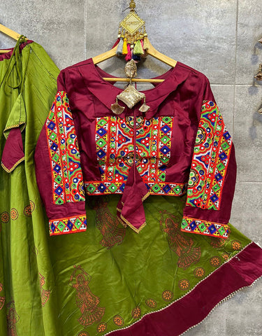 Green Cotton Silk Navratri Chaniya Choli