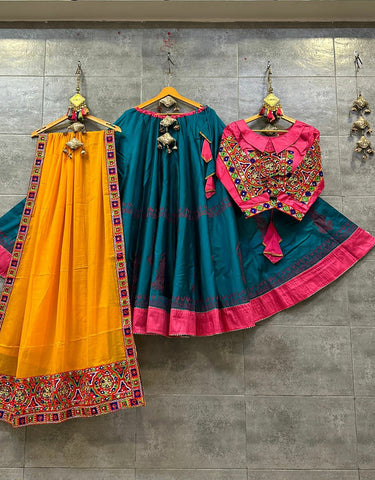 Blue Color Cotton Silk Navratri Chaniya Choli