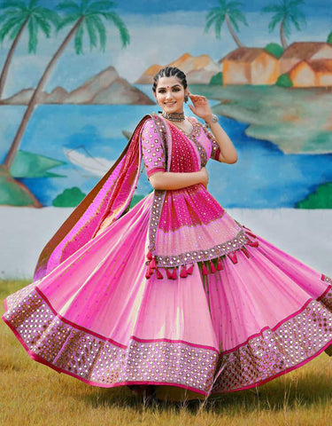 Navratri Special Pink Printed Lehenga Choli with Dupatta Set