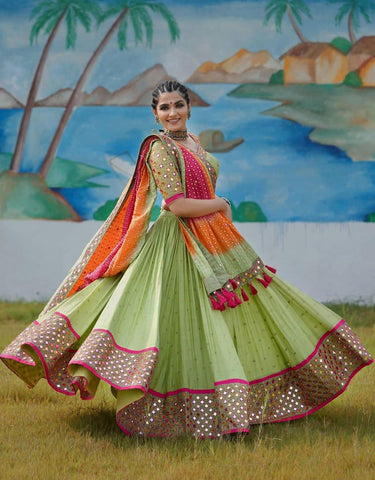 Navratri Special Green Printed Lehenga Choli with Dupatta Set