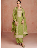 Green Color Designer Embroidery Work Straight Palazzo Suit