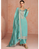 Syan Color Designer Embroidery Work Straight Palazzo Suit