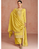 Yellow Color Designer Embroidery Work Straight Palazzo Suit