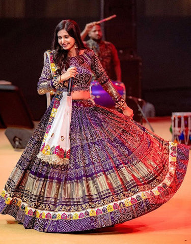 Printed Blue Color Real Mirror Work Lehenga Choil