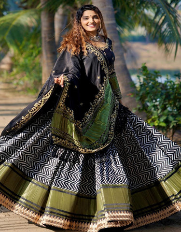 Printed Grey Color Real Mirror Work Lehenga Choil