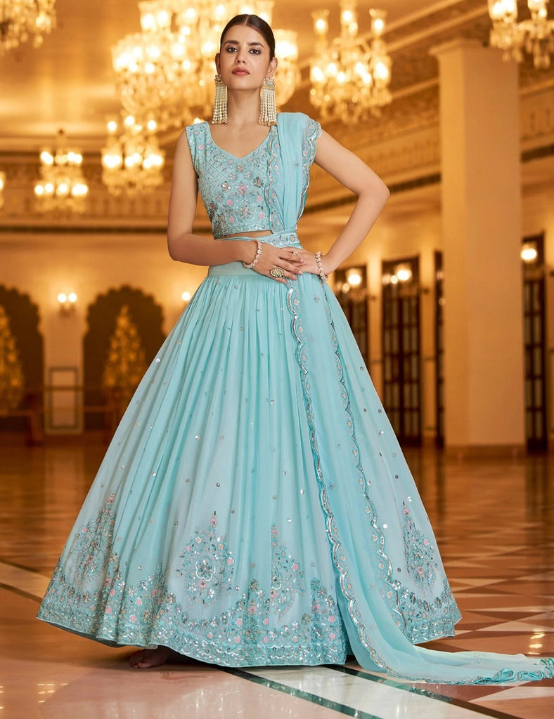 Sky Blue Color Lehenga Choli For Wedding Sky Blue Color Lehenga Choli For Wedding