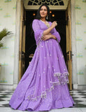 Purple Faux Georgette Semi Stitched Lehenga