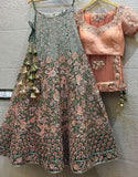 Green malbari silk multicolor embroidered bridal lehenga