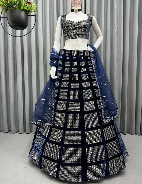 Navy Blue Velvet Lehenga Choli