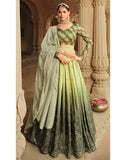 Pista Color Art Silk Lehenga in Light Green and Olive Green