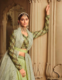 Pista Color Art Silk Lehenga in Light Green and Olive Green