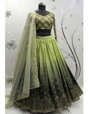 Pista Color Art Silk Lehenga in Light Green and Olive Green