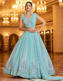 Georgette a line lehenga choli in Sky blue colour