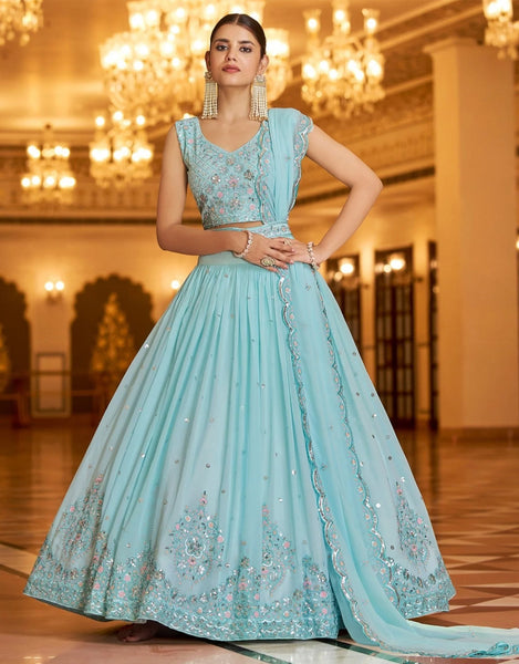 Georgette a line lehenga choli in Sky blue colour