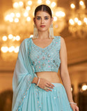 Georgette a line lehenga choli in Sky blue colour