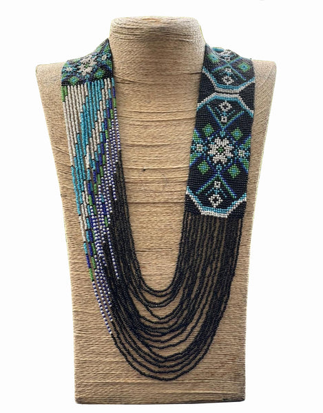 Black & Blue Glass Seed beaded Ukrainian Beaded Handmade Necklace