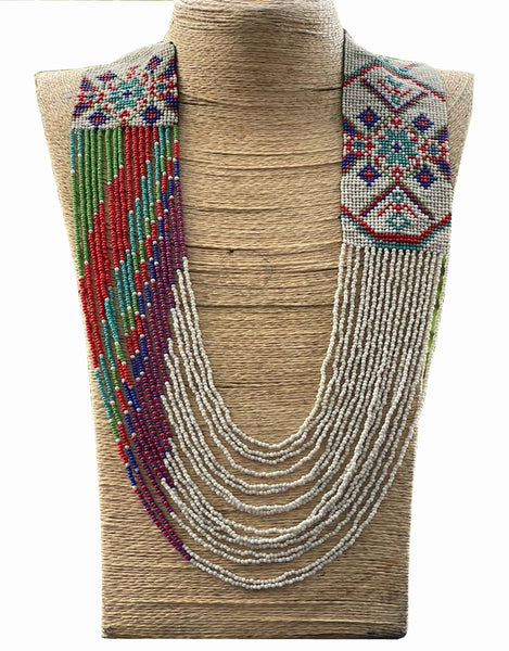 White Glass Seed beaded Ukrainian Beaded Handmade Necklace