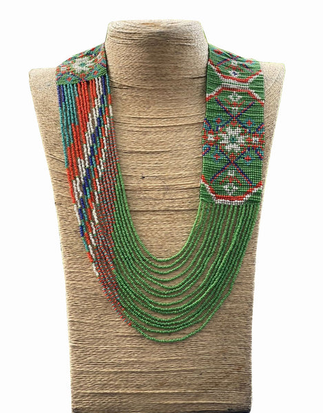 Green Glass Seed beaded Ukrainian Beaded Handmade Necklace