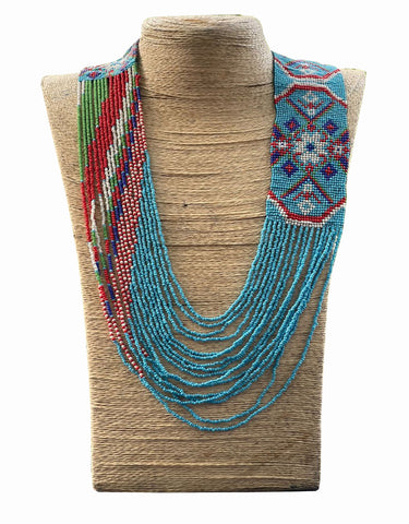 Light Blue Glass Seed beaded Ukrainian Beaded Handmade Necklace