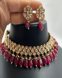 Golden/Pink Kundan Jadau Necklace with Earrings