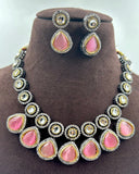 Silver/Pink Kundan Jadau Necklace with Earrings