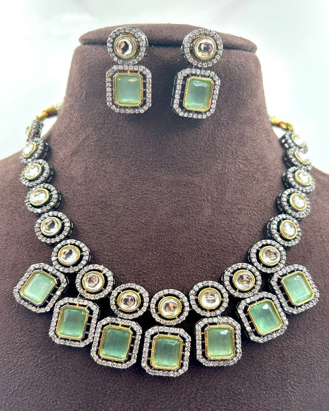 Silver/Green Kundan Jadau Necklace with Earrings