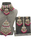 Party Wear Pink kundan along with beads work Necklace with Earrings