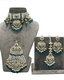 Party Wear Blue kundan along with beads work Necklace with Earrings