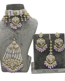 Party Wear Purpal kundan along with beads work Necklace with Earrings