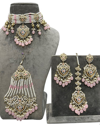 Party Wear Light Pink kundan along with beads work Necklace with Earrings