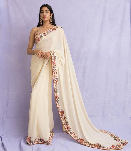 Janhvi Kapoor’s Bollywood Cream Color Designer sari