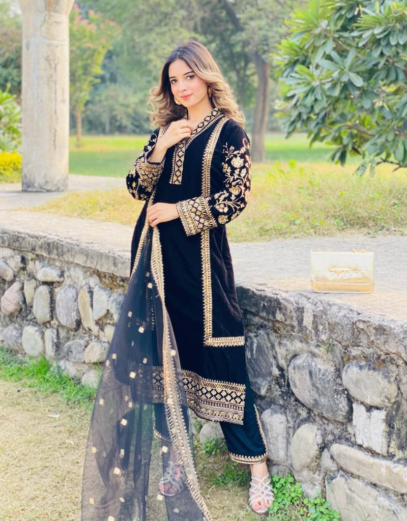 Designer Velvet Palazzo Salwar Suit – Sulbha Fashions
