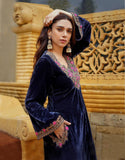 Navy Blue Zardozi Silk Velvet Kashmiri Kurta Set