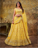 Lemon Yellow Premium Net Sequins Wedding Lehenga Choli