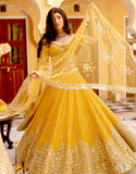 Yellow Chanderi Embroidered Lehenga Set