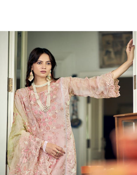 Embroidered Cotton PinK Color Pakistani Suit in Black