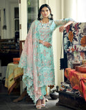 Embroidered Cotton Pakistani Suit in Blue