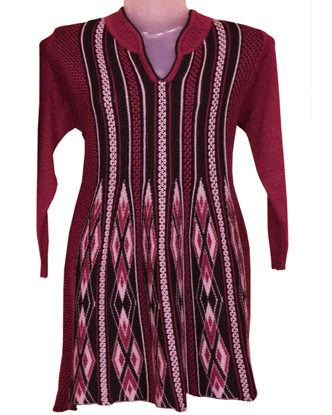 Woolen Maroon/Black Color Kurti With Bottom Pant