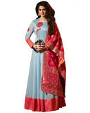 Party Wear Sky Blue-Red silk Salwar Suit