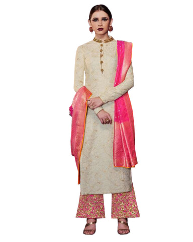 White & Pink Designer Palazzo Salwar suit