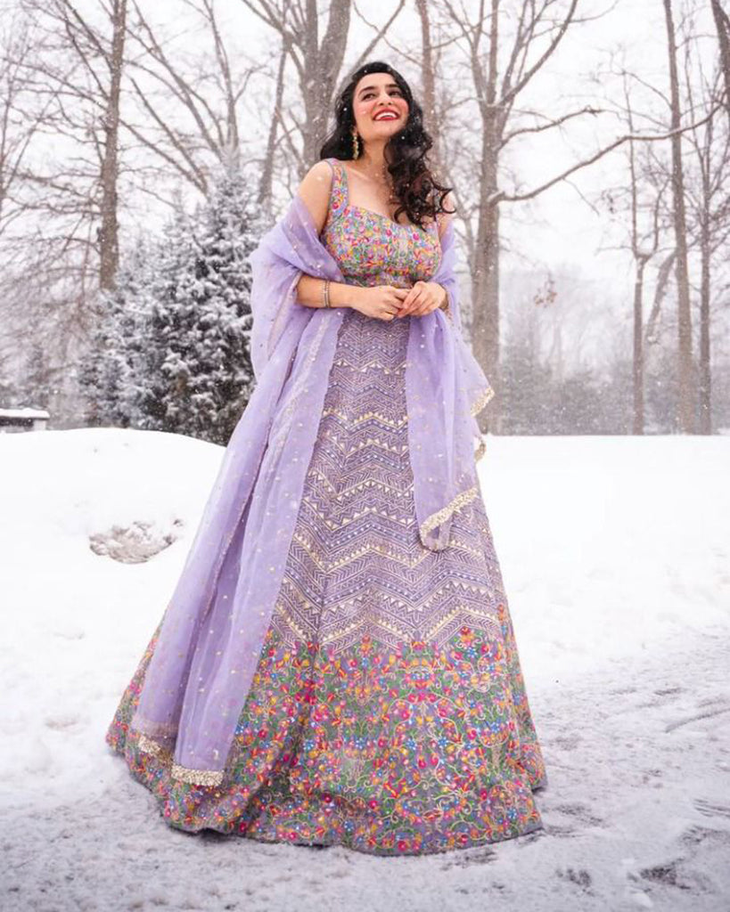 Lavender Floral Embellished Lehenga – Lashkaraa