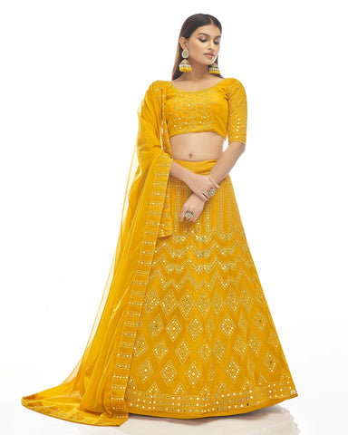 Designer Yellow Partywear Lehenga