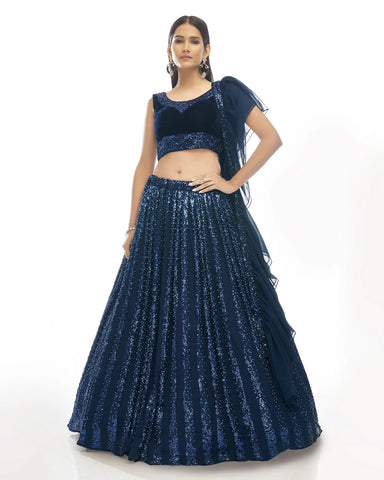 Party Wear Navy Blue color lehenga choli