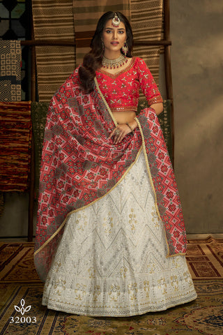 White & Red Color Lehenga Choli