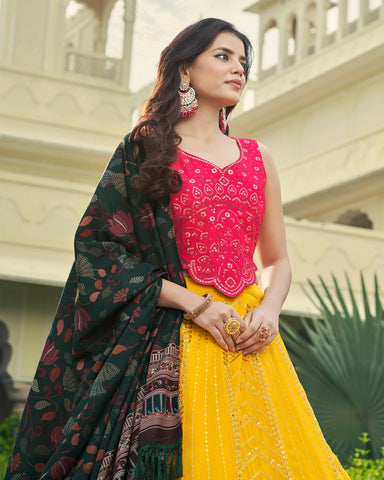 Yellow Color Designer Embroidered Sequince Work Lehenga Choli