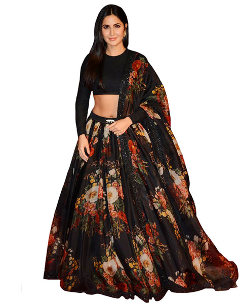 Buy Bharat Movie Katrina Kaif Black Floral Lehenga Choli