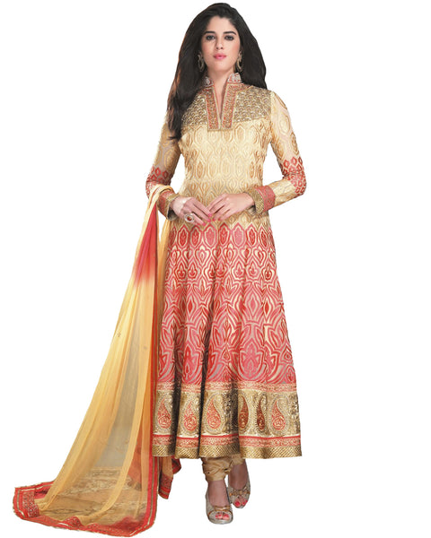 Ethnic Designer Cream/Peach Color Anarkali Suit