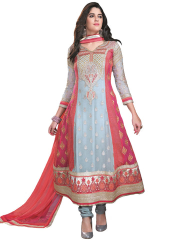 Ethnic Designer Grey/Pink Color Anarkali Suit